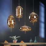 lampe suspendue moderne transparente dorée fil cuivre câble suspendu chambre salon étude chambre d'hôtel