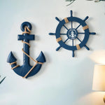 décoration murale marin ancre bleu marine roue navire texture striée corde nouée fixations adhésives
