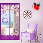 rideau porte magnétique violet fleurs feuilles moderne opacité ventilation anti insectes