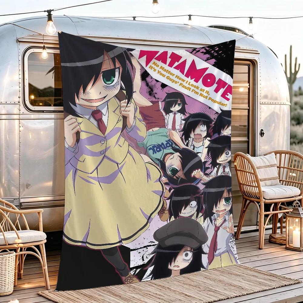 tapisserie murale anime watamote décoration chambre fille illustration personnage noir violet blanc esthétique japonaise