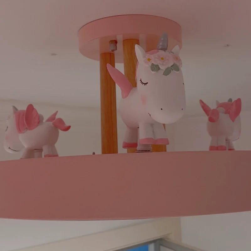lampe moderne licorne rose blanche bleue chambre enfant coiffes fleurs