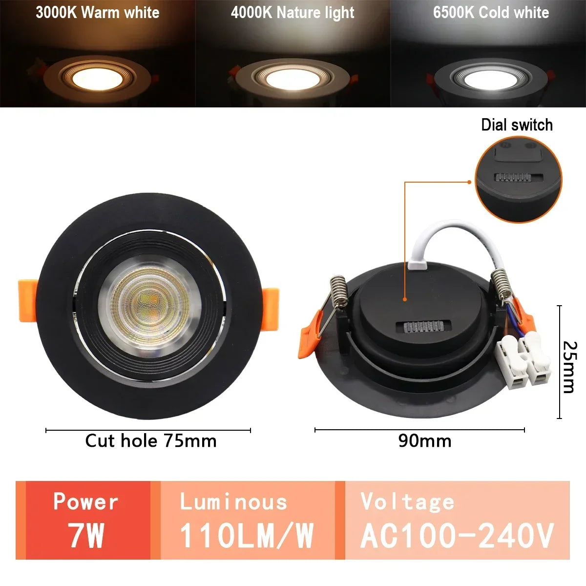 Spot LED blanc moderne 10W 14W 17W 20W 24W 6W câble adaptateur