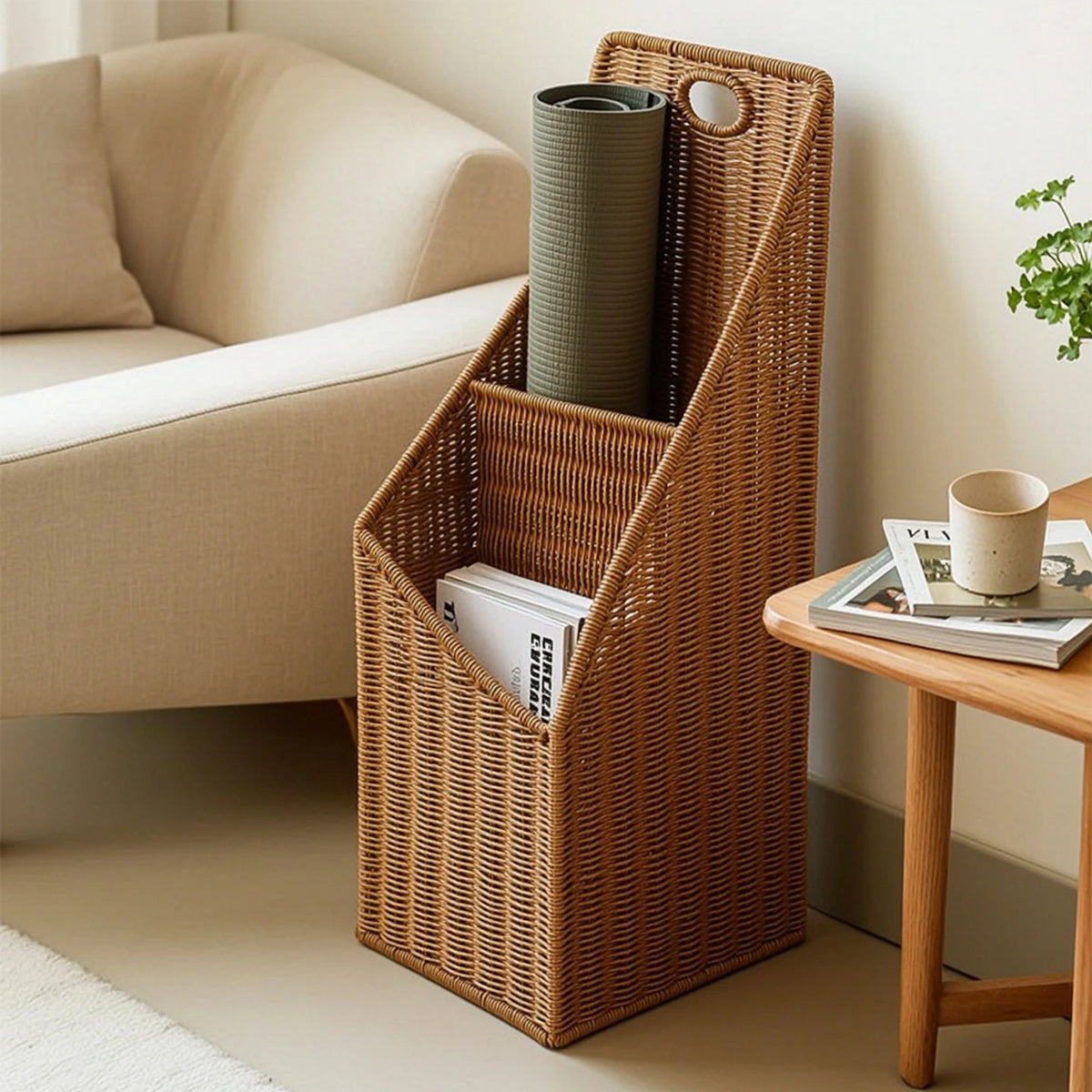 panier tressé marron clair moderne rangement livres parapluie robuste gain placeintérieur decoration