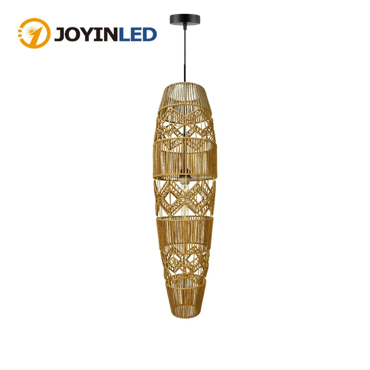 lampe suspension tressée naturelle boho moderne câble noir ampoule inclusion geometrique
