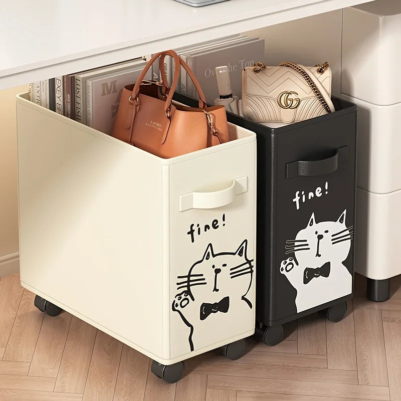 panier roulettes beige noir dessin chat fine organisation moderne adhésif sous articles divers