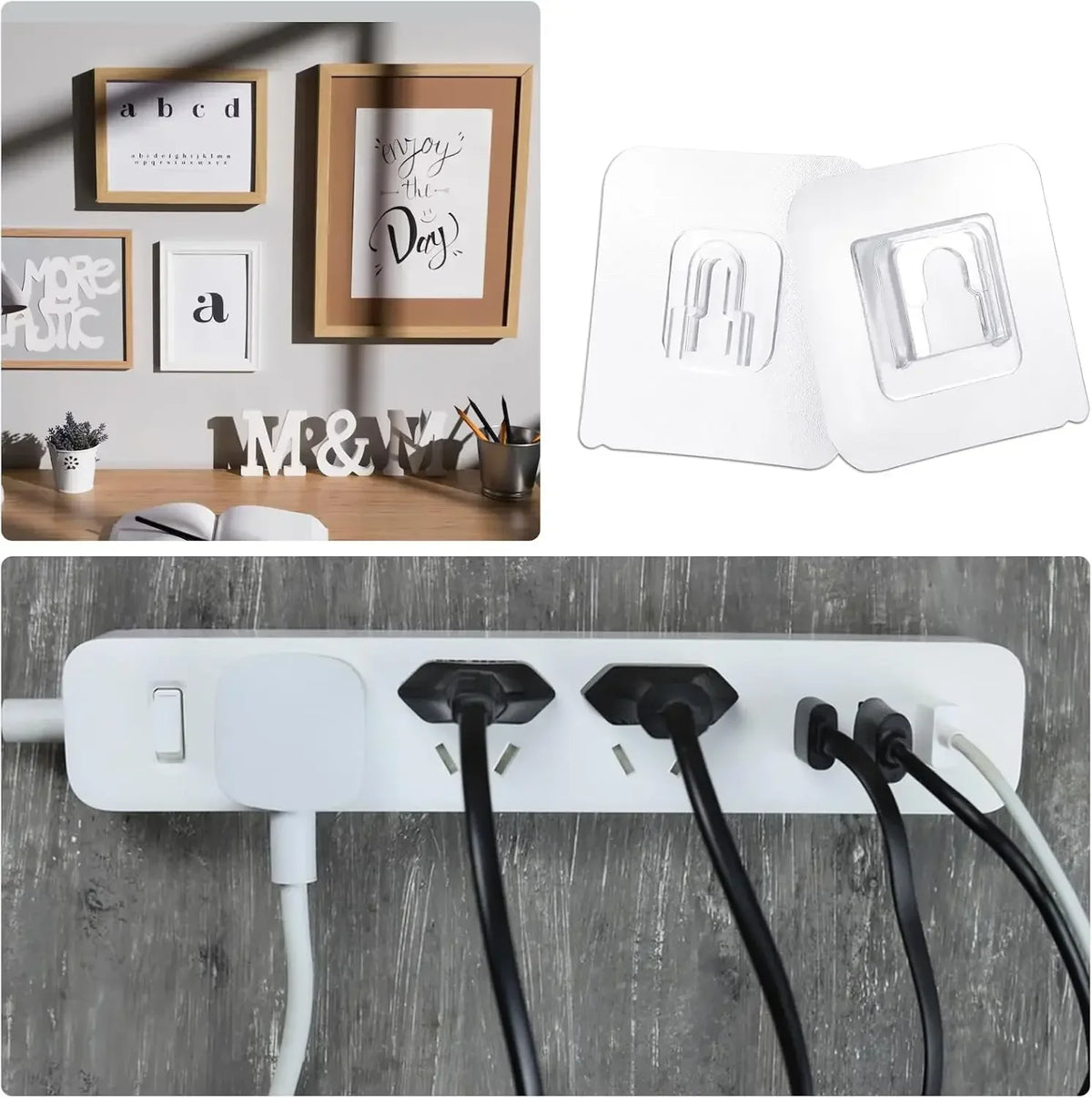 clips adhésifs transparents modernes support rangement sans trace acier inoxydable fixations murales doubles faces