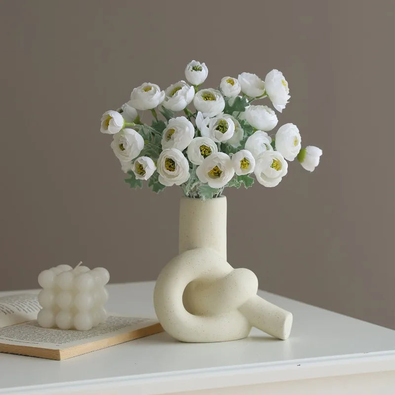 Bouquet artificiel fleurs soie rose pâle blanc vert orange modernes intérieurDecoration mariage anniversaire