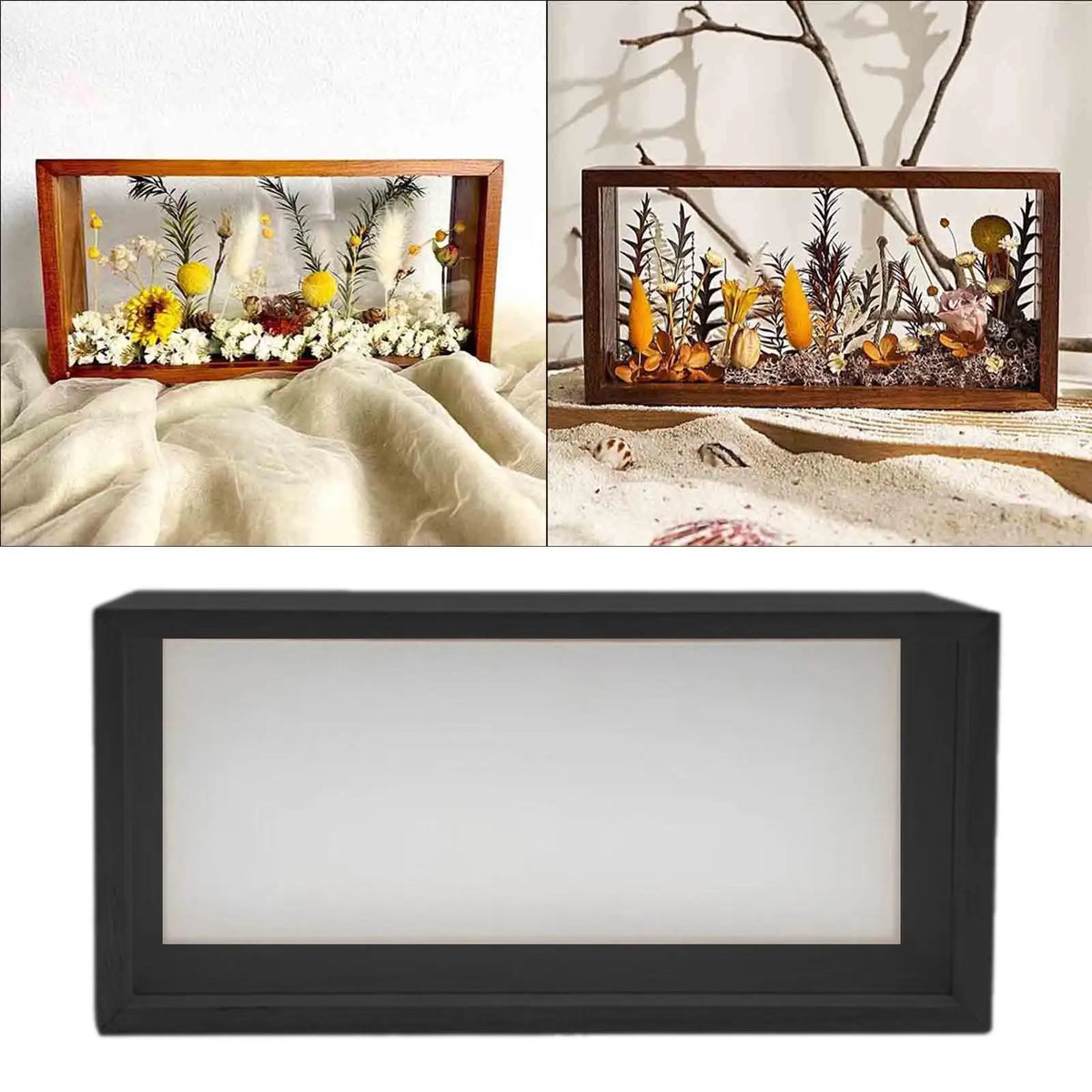 cadre photo ombre dried flowers boîte bois décorative table mariage transparent artisanal