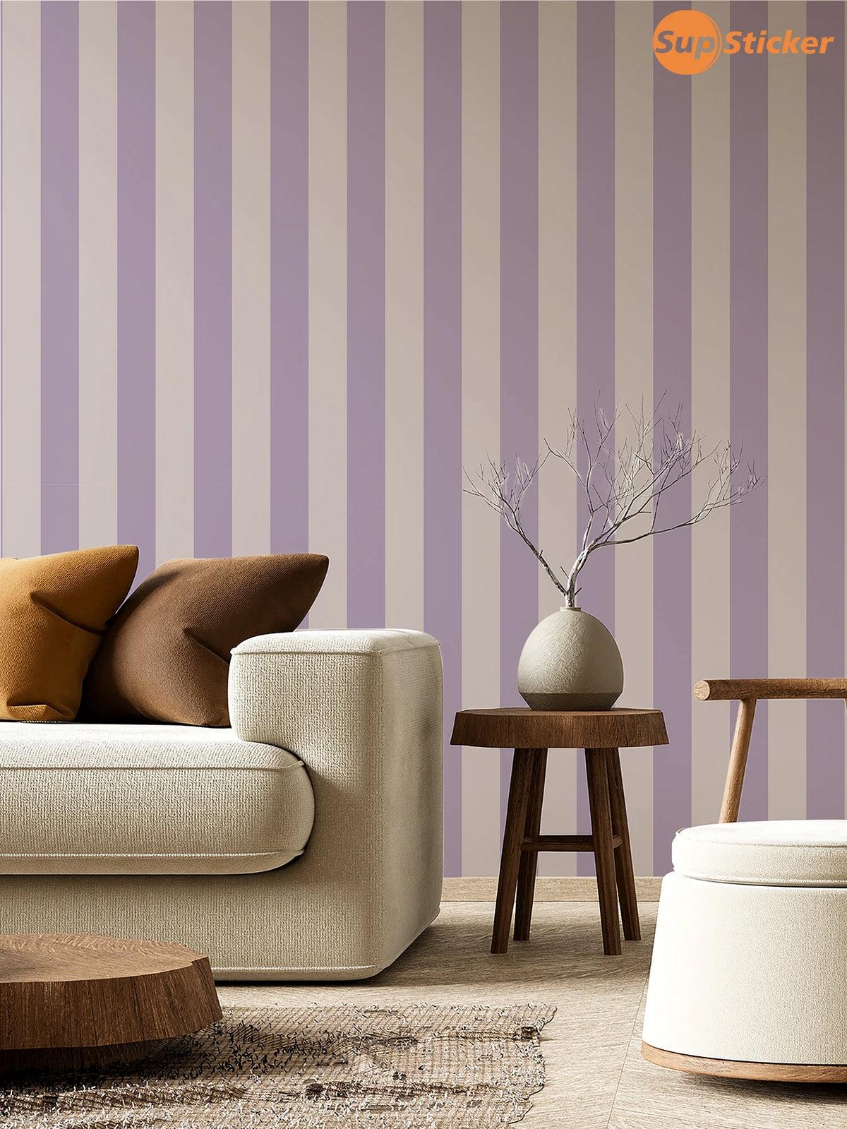 papier peint rayé moderne jaune blanc violet marron adhésif auto collant amovible décoration mur