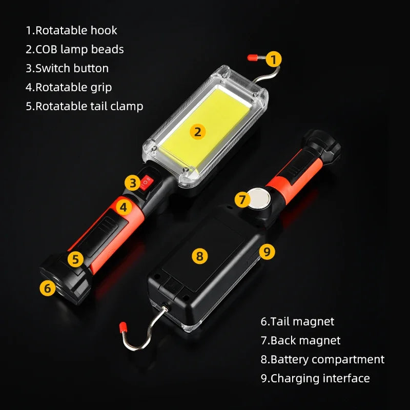 lampe travail led rechargeable 700lm 80w crochet aimant portable rouge noir blanc