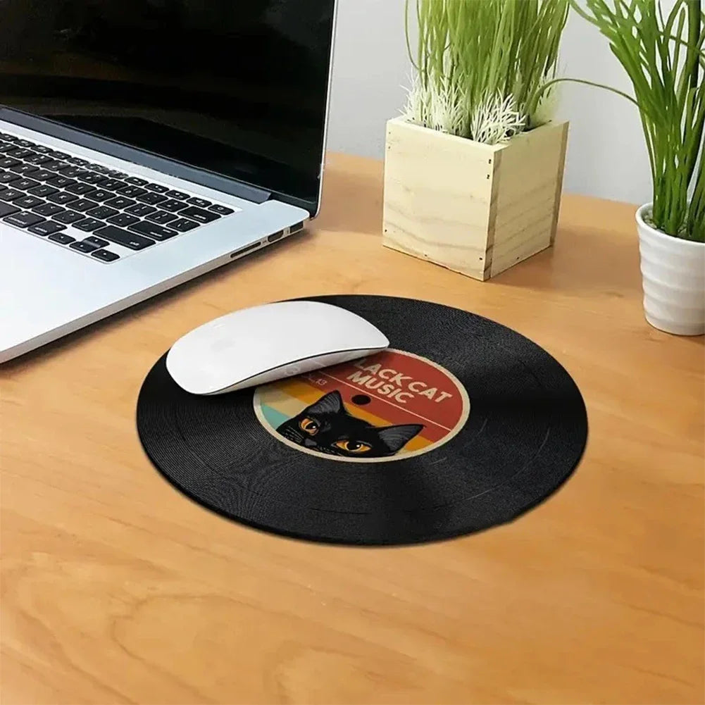 tapis souris noir chat vintage yowl yowl records vinyle antidérapant jeu 30cm 20cm