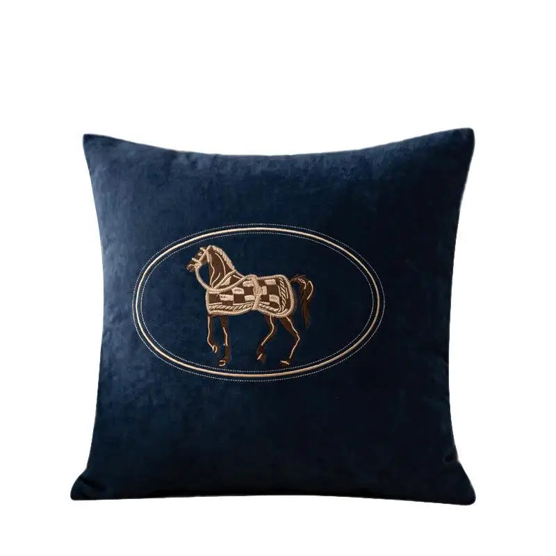 coussins brodés cheval moderne taie d'oreiller polyester coton respectueux environnement vert rose jaune bleu