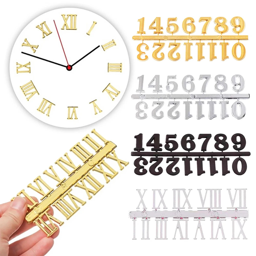 horloges murales numériques classiques or argent romains autocollants décoration murale stickers numéraux