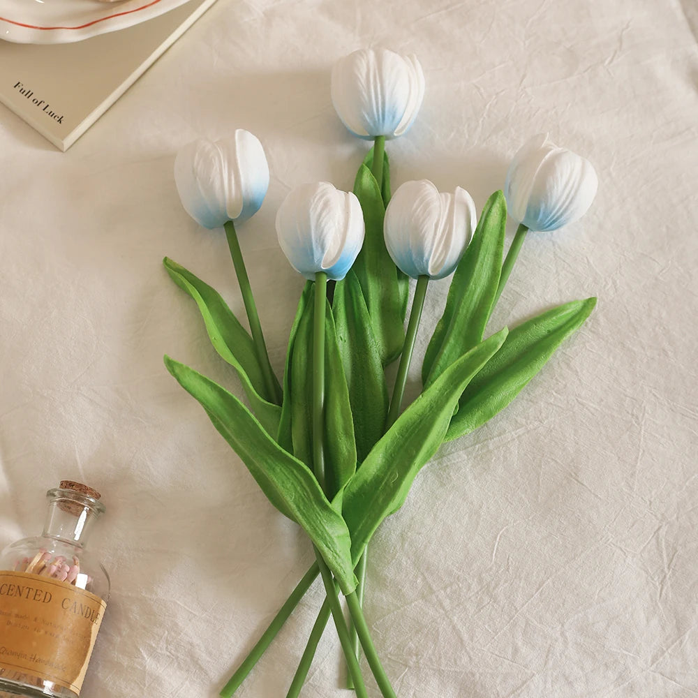 décoration intérieure moderne bouquet tulipes artificielles blanc vert 39cm mariage maison