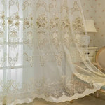 rideau floral transparent polyester broderies classique maison hotelpaque blanc doré 100x250cm
