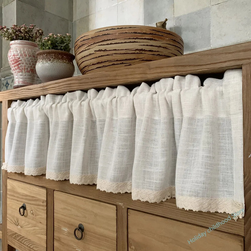 rideaux blanc cassé lin dentelle semi transparent rustique cuisine chambre