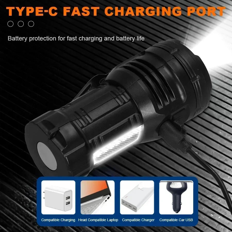 lampe torche noire led rechargeable 9led cob lumiere forte aimantée modernisée robuste