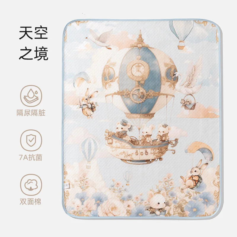 tapis bébé imperméable lavable 50x70cm illustrations canards lapins doux enfantin beige rose bleu