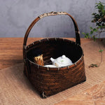 panier rangement tissé bambou marron traditionnel poignée bois rangement pique niqueextérieur thé