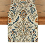 tableau chemin table floral oiseaux beige bleu orange marron classique résistant l'eau sans odeur