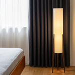 lampe sol moderne abat jour tissé pieds bois blanc ampoules led blanc bois foncé