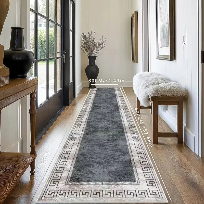 tapis géométrique gris blanc antidérapant polyester durable moderne large entrée chambre cuisine