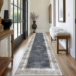 tapis géométrique gris blanc antidérapant polyester durable moderne large entrée chambre cuisine