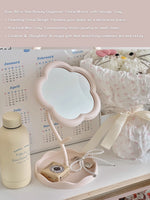 miroir table blanc crème rose poudré floral rangement maquillage bijoux calendrier