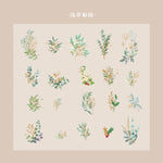 sticker floral adhésif bleu vert doré fleurs feuilles décoration carnet artisanal 40pcs