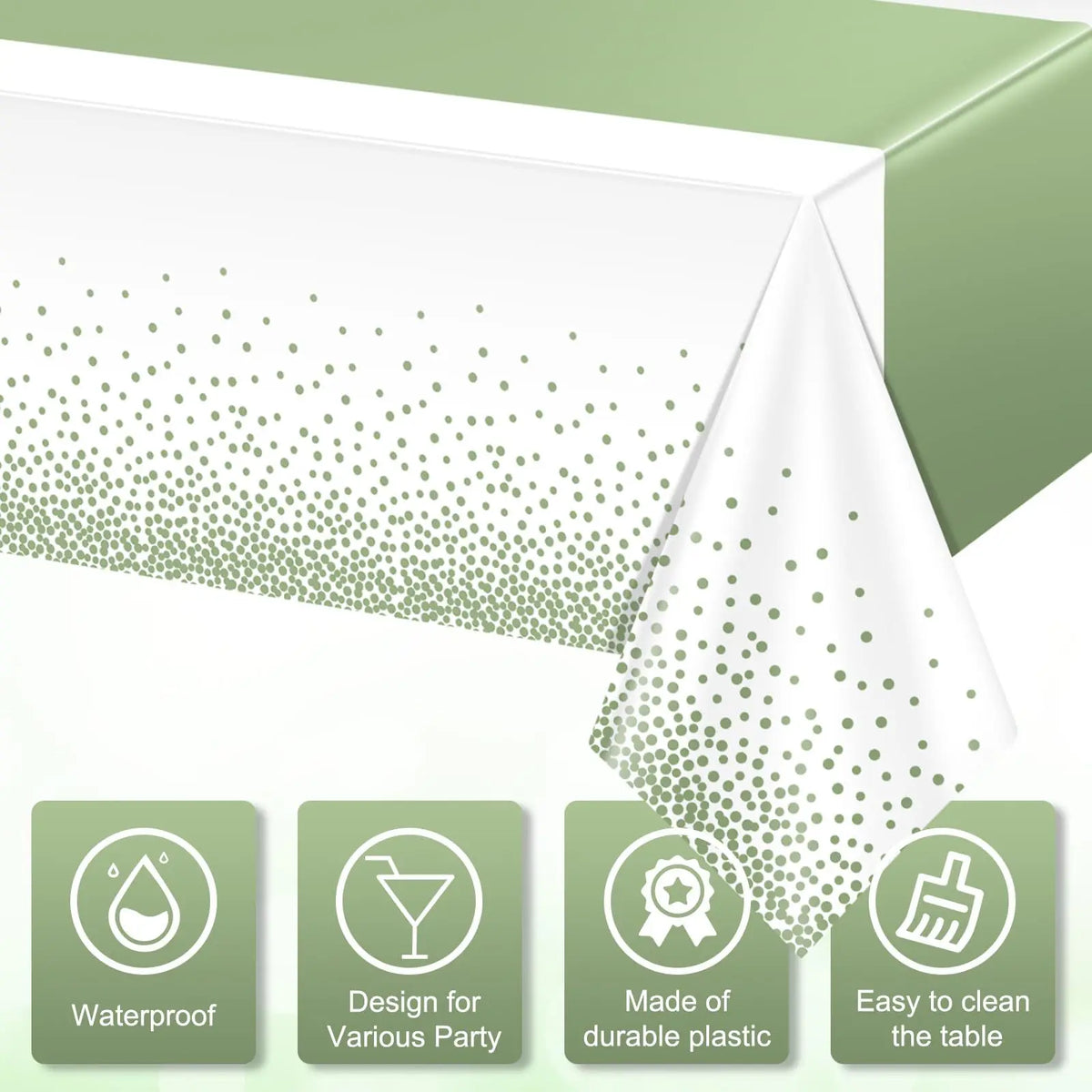 nappe blanche étoiles dorées chemin table vert satiné festif anniversaire mariage enfantsDecorationTableFestiveModernestyleSageGreen