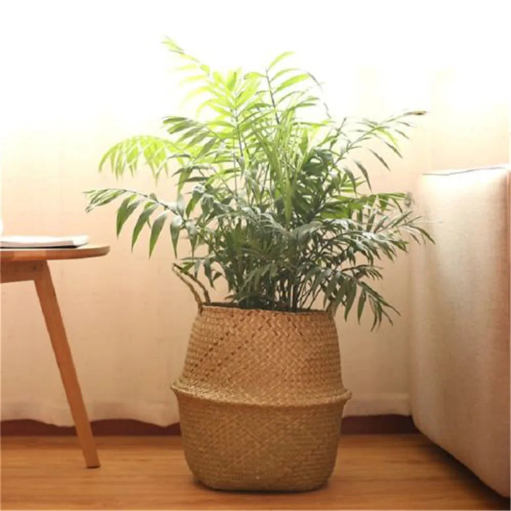 panier tressé bohème rangement plante verte fleur rouge intérieur extérieur multifonctionnel respectueux environnement