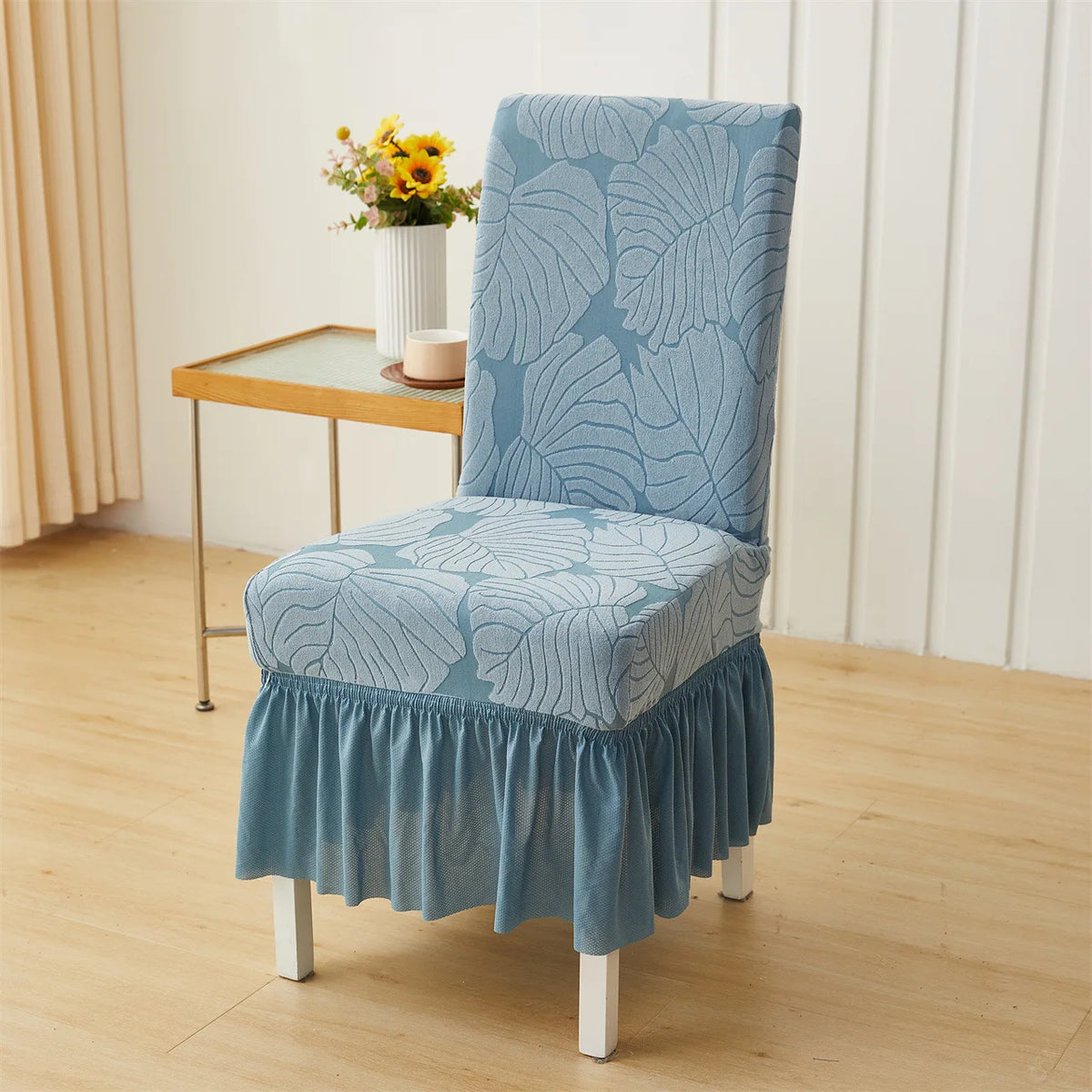 housse chaise moderne imprimé feuilles élastique décoration salon salle manger maison