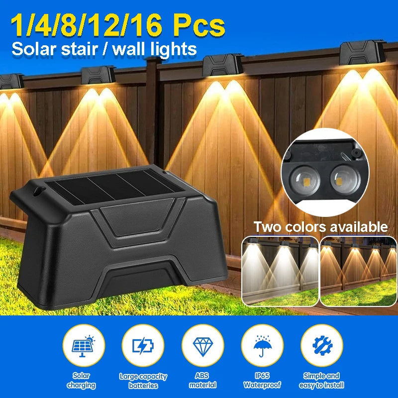 lumière solaire ip65 led extérieure moderne escaliers mur noir abs