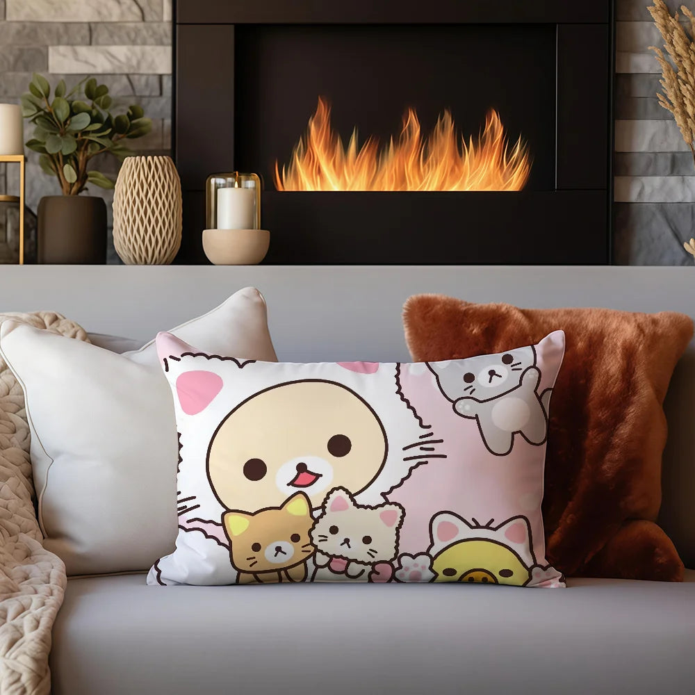 housse coussin animaux mignons rose blanc polyester dimension 12x20in cartoon kawaii chambre salon