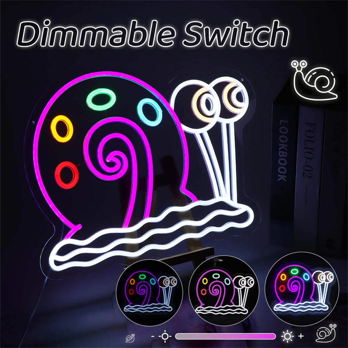 Enseigne néon escargot LED dimmable vue de face