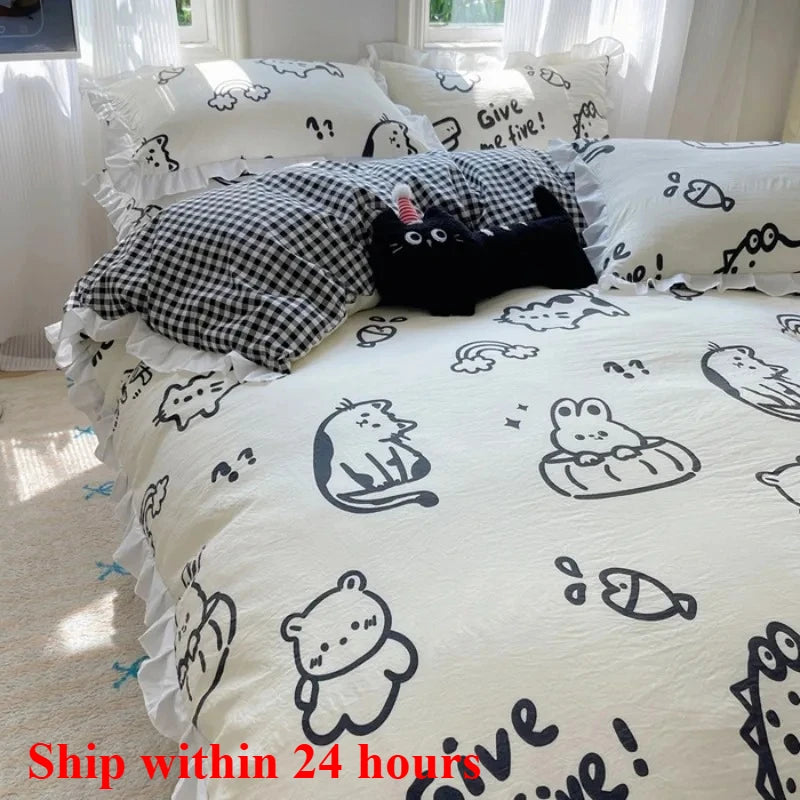 ensemble literie floral ours chien canard doux enfantin machine laver blanc rose bleuclair