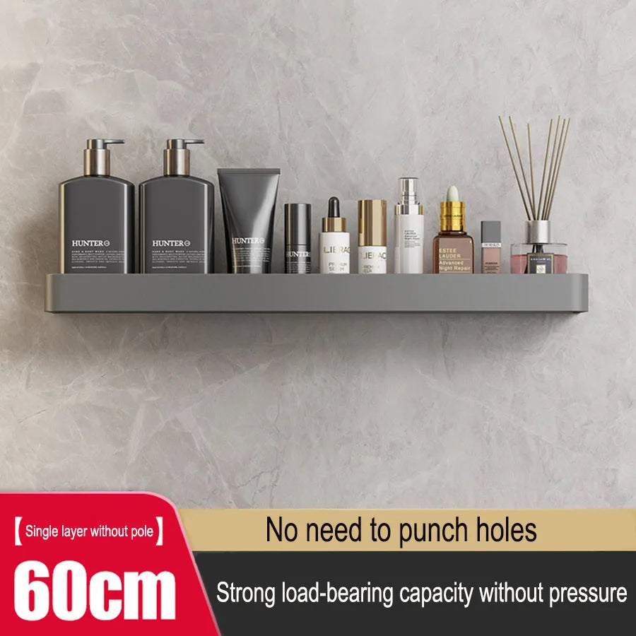 étagère murale moderne gris métallisé clips serviettes bouteilles cosmétiques flacons parfum brosse électrique 30cm