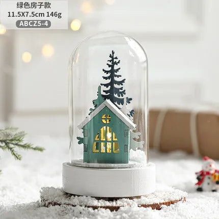 décoration noël miniature maison verre animaux sapin cadeaux lettres noel base plate