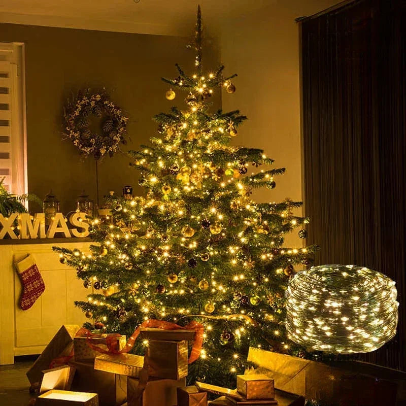 guirlande lumineuse led noel 5m 10m 20m fil cuivre vert moderne télécommande usbDecorationNoelBatterieSèche