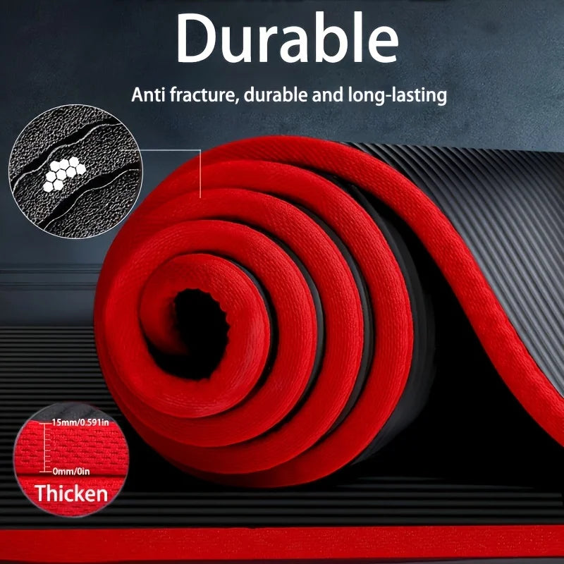 tapis fitness noir rouge rayures horizontales surface rugueuse moderne épais 15mm