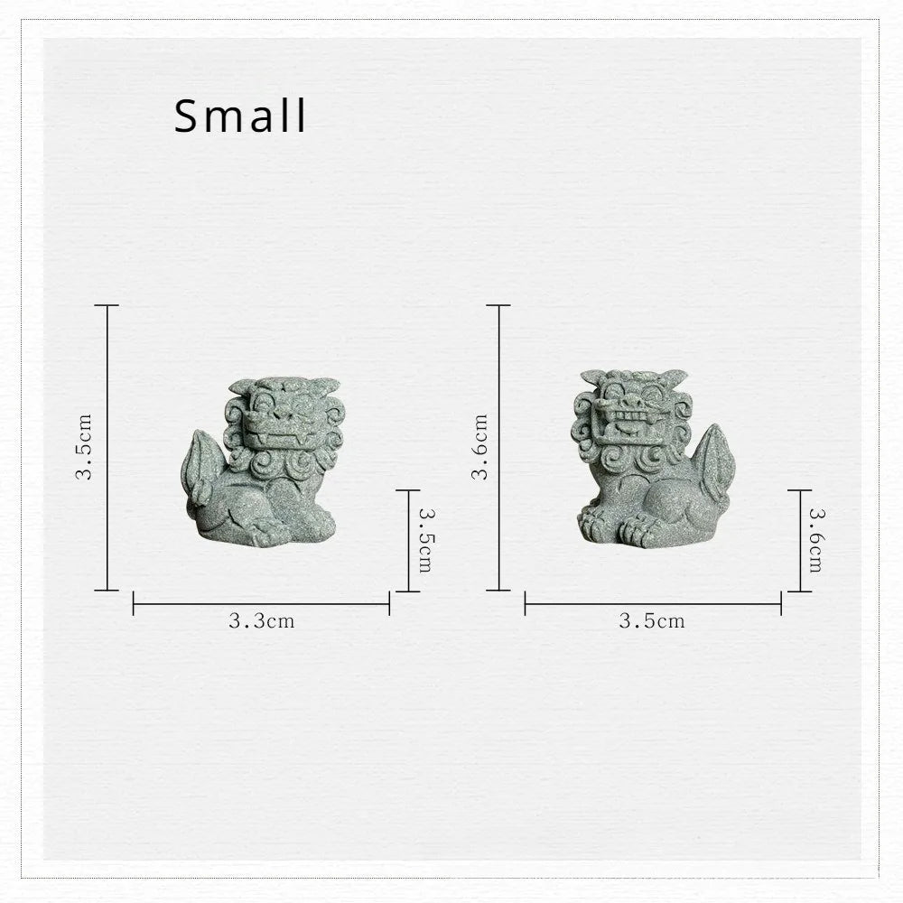 statues feng shui lions verts pierre granuleuse artisanat maison jardin