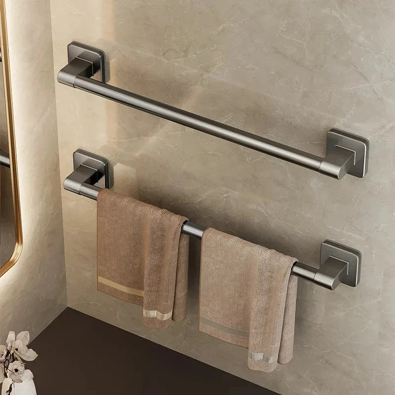 porte serviettes mural adhésif gris moderne salle bain support rangement horizontal serviettes bouteilles d'eau