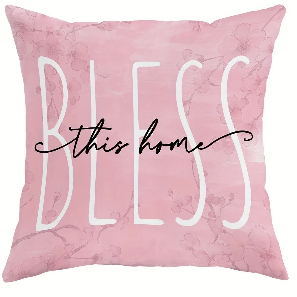 housse coussin imprimé fleurs roses hello spring sweet opaque moderne 45x45cm polyester