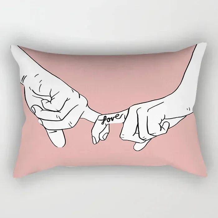 taie d'oreiller rectangulaire rose blanc doré motif géométrique moderne lit chambre décoration maison
