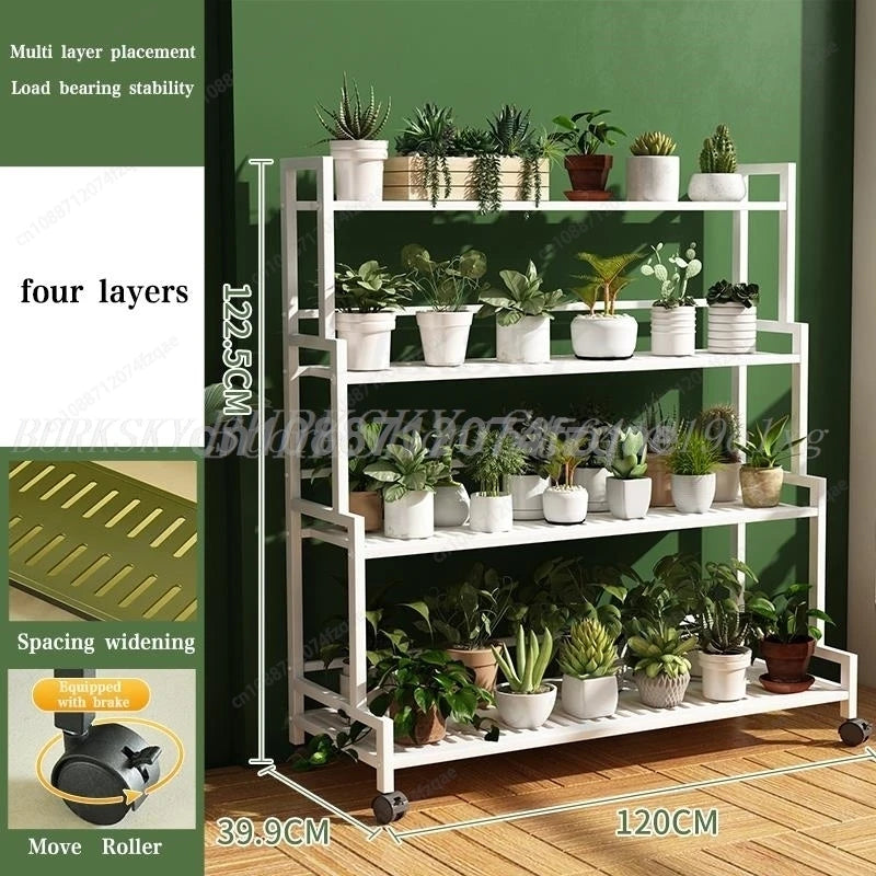 étagère roulettes blanc moderne niveaux support plantes intérieur extérieur assemblage métal