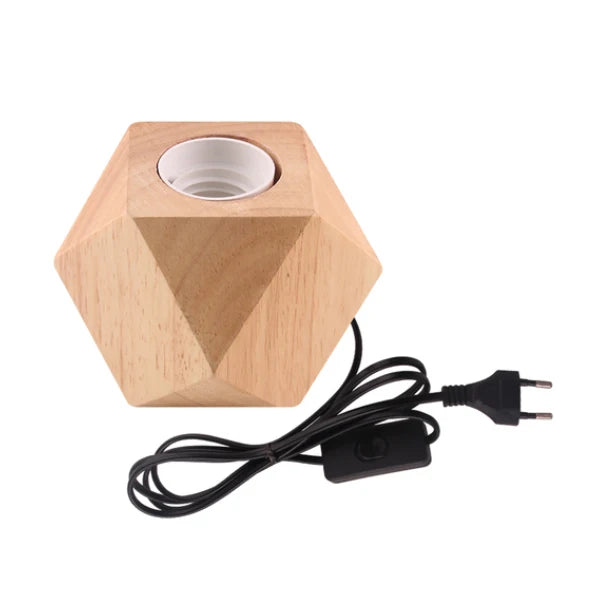 lampe table moderne minimaliste bois naturel noir géométrique câble interrupteur tringleEUR