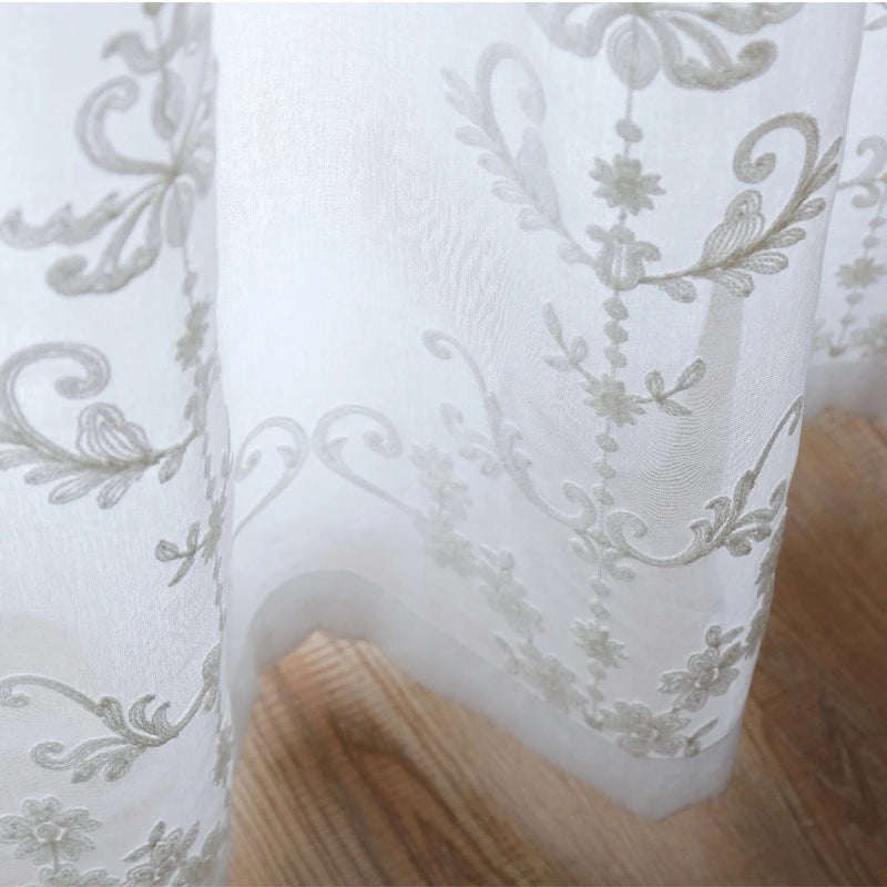 rideaux blancs brodés transparents classique maison polyester inclusion grommets top rings