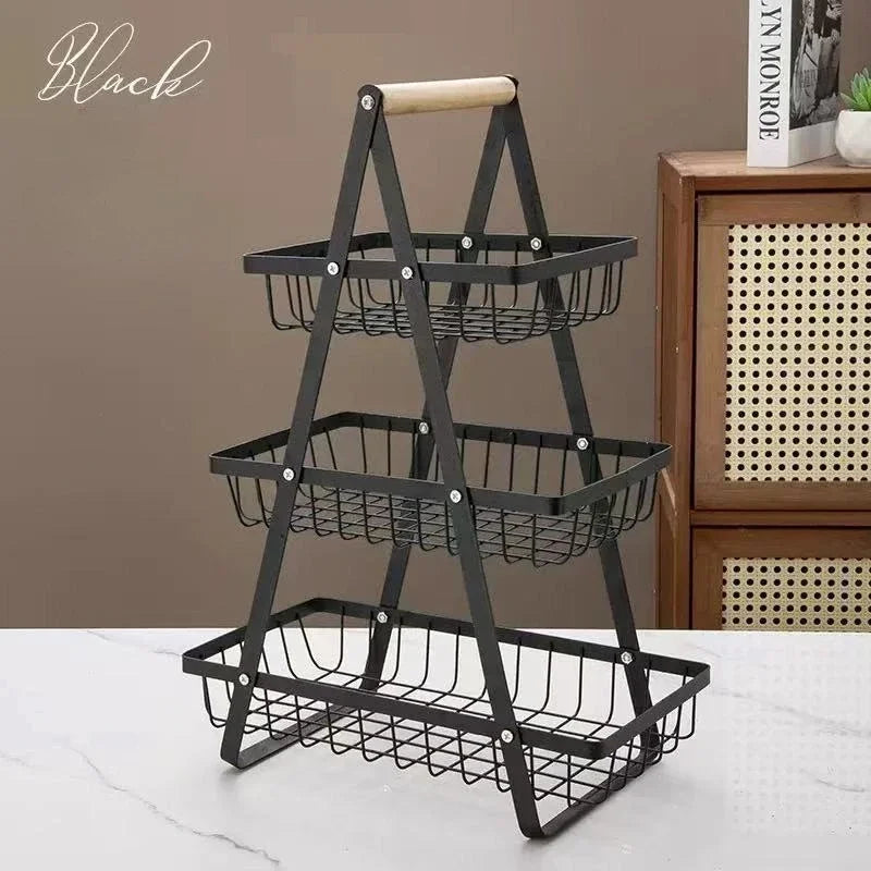 panier fruits métal noir pliable moderne rangement cuisine multifonctionnel organizer snack rack