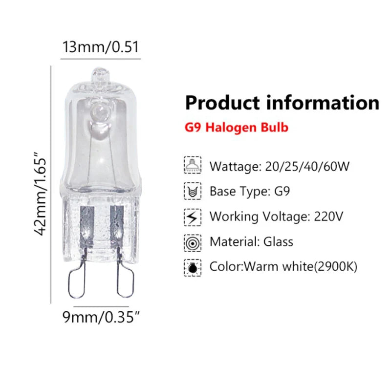 ampoules halogènes g9 transparentes classiques 25w 28w 40w 60w longue durée haute température