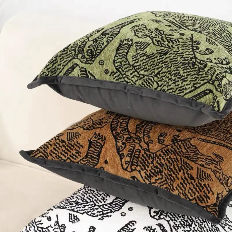 housse coussin carrée motif léopard décorative canapé salon maison moderne vert